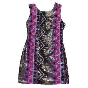 Gianni Bini Aztec‎ Print Sequin Dress M Colorful Prom Shiny Metallic Night Out